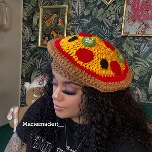 Crochet Pizza Beret Hat